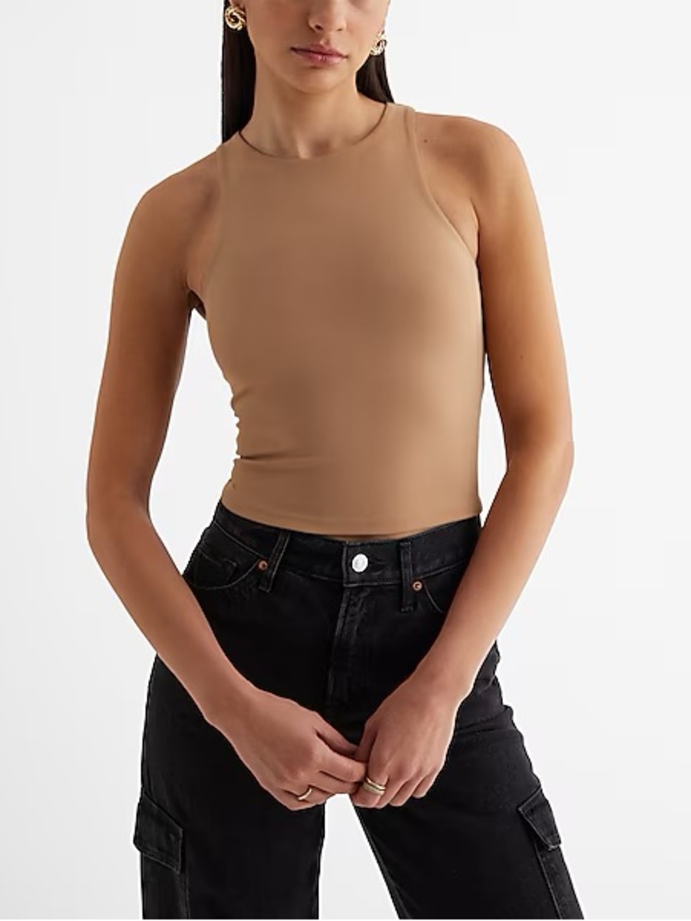 Express Sleeveless Body Contour Tank Top - Camel/Tan
